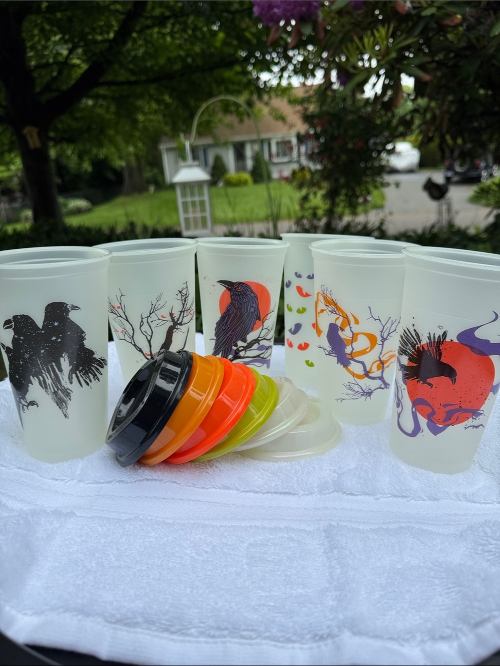 Starbucks Glow in the dark Halloween Raven & Crow Tumbler Set with Assorted Lids